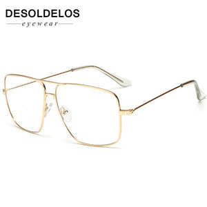 DesolDelos Vintage Gold Metal Frame Eyeglasses Mens Womens Sun glasses Retro Square Optical Lens Eyewear Nerd Clear Lens Glasses