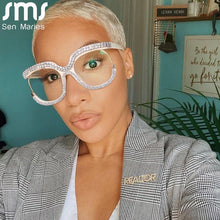 Carica l&#39;immagine nel visualizzatore di Gallery, Occhiali con diamante blu che bloccano la luce Montature quadrate retrò Uomo Donna Occhiali da vista Occhiali con lenti trasparenti Montatura per occhiali