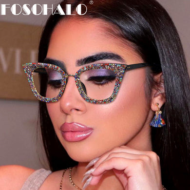 Diamond Cat Eye Glasses Frame Silver Gold Glitter Handmade Vintage Eye Glasses Retro Female Brand Designer Eyeglasses Myopia