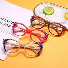 Carica l&#39;immagine nel visualizzatore di Gallery, Diamond Cat Eye Optical Glasses  Rhinestone Prescription Frames Women Transparent Glasses Spectacle Eyeglasses Frames Men