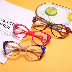 Diamond Cat Eye Optical Glasses  Rhinestone Prescription Frames Women Transparent Glasses Spectacle Eyeglasses Frames Men