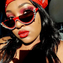 Load image into Gallery viewer, Diamond Cat Eye Sunglasses Women 2023 Semi-Rimless Sun Glasses  Brand Designer Crystal Frame Rhinestone Eyewear Oculos