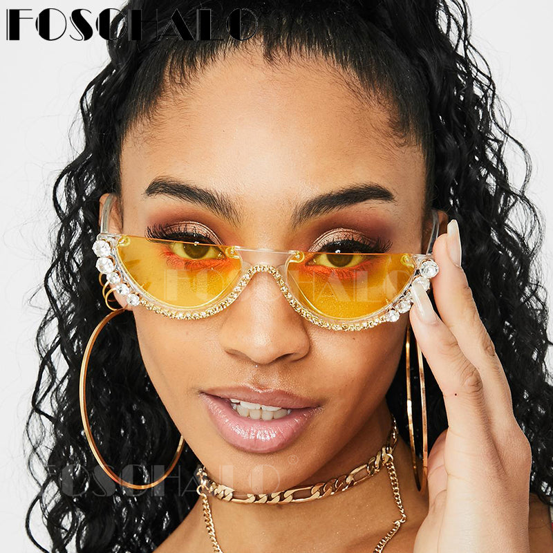 Diamond Cat Eye Sunglasses Women 2023 Semi-Rimless Sun  display picture 2