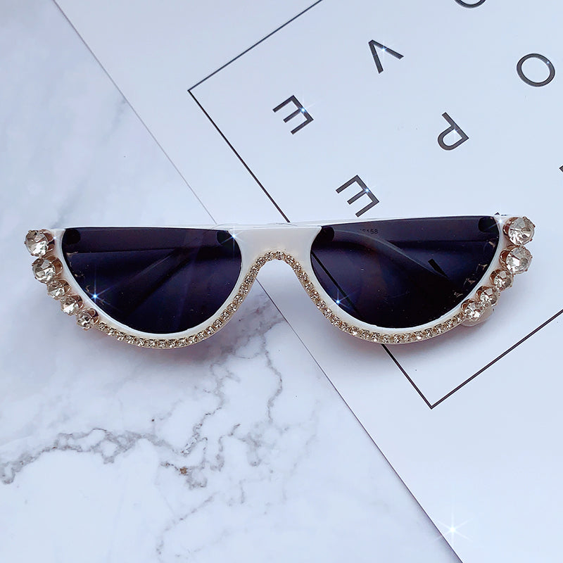 Diamond Cat Eye Sunglasses Women 2023 Semi-Rimless Sun Glasses  Brand Designer Crystal Frame Rhinestone Eyewear Oculos