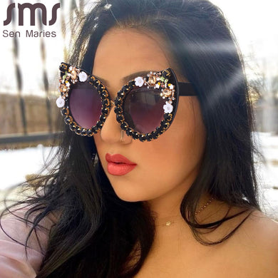 Diamond Cat Eye Sunglasses Women Brand Vintage Big Frames Sun Glasses Female Clear Lens Eyeglasses Oculos Lunette De Soleil Femm