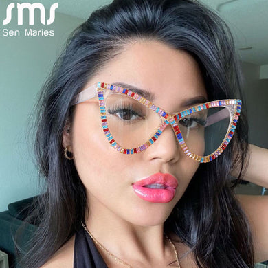 Diamond Cat Eye Sunglasses Women Brand Vintage Big Frames Sun Glasses Female Clear Lens Eyeglasses Oculos Lunette De Soleil Femm