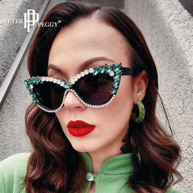 Diamond Cat Eye Sunglasses Women Rhinestone Sun Glasses  Brand Designer Crystal Sexy Frame Rhinestone Eyewear Oculos