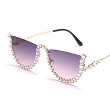 Load image into Gallery viewer, Diamond Cat Eye Sunglasses Women Semi-Rimless Sun Glasses  Brand Designer Crystal Sexy Frame Rhinestone Eyewear Oculos