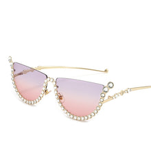 Load image into Gallery viewer, Diamond Cat Eye Sunglasses Women Semi-Rimless Sun Glasses  Brand Designer Crystal Sexy Frame Rhinestone Eyewear Oculos