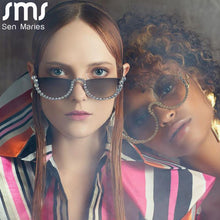 Load image into Gallery viewer, Diamond Cat Eye Sunglasses Women Semi-Rimless Sun Glasses  Brand Designer Crystal Sexy Frame Rhinestone Eyewear Oculos