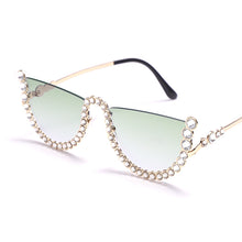 Load image into Gallery viewer, Diamond Cat Eye Sunglasses Women Semi-Rimless Sun Glasses  Brand Designer Crystal Sexy Frame Rhinestone Eyewear Oculos