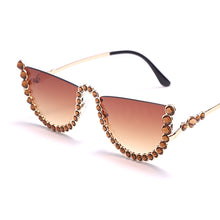 Load image into Gallery viewer, Diamond Cat Eye Sunglasses Women Semi-Rimless Sun Glasses  Brand Designer Crystal Sexy Frame Rhinestone Eyewear Oculos