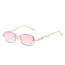 Carica l'immagine nel visualizzatore di Gallery, Occhiali da lettura con taglio a diamante Occhiali da lettura senza montatura in lega da donna Occhiali da lettura sfumati rosa Donna con strass in metallo anti blu +3.0 