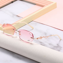 Carica l'immagine nel visualizzatore di Gallery, Occhiali da lettura con taglio a diamante Occhiali da lettura senza montatura in lega da donna Occhiali da lettura sfumati rosa Donna con strass in metallo anti blu +3.0 
