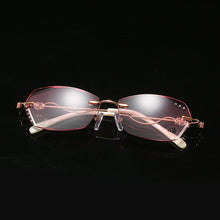Carica l'immagine nel visualizzatore di Gallery, Occhiali da lettura con taglio a diamante Occhiali da lettura senza montatura in lega da donna Occhiali da lettura sfumati rosa Donna con strass in metallo anti blu +3.0 