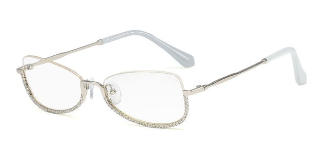 Diamond Half Frame Glasses Women Frames Optics Vintage Metal Men Glasses Rhinestone Prescription Myopia Eyeglasses Frame