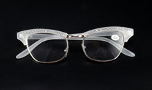 Carica l'immagine nel visualizzatore di Gallery, Occhiali da lettura eleganti da donna con diamanti, occhi di gatto, lenti in resina, decorazione con strass in cristallo, occhiali da presbite per anziani 