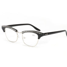 Carica l'immagine nel visualizzatore di Gallery, Occhiali da lettura eleganti da donna con diamanti, occhi di gatto, lenti in resina, decorazione con strass in cristallo, occhiali da presbite per anziani 