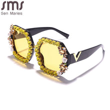 Load image into Gallery viewer, Diamond Oversized Sunglasses Women Men 2023 Trend Rhinestone Glass Male Female Eyewear Vintage Eyeglasses Big Shades UV400