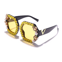 Load image into Gallery viewer, Diamond Oversized Sunglasses Women Men 2023 Trend Rhinestone Glass Male Female Eyewear Vintage Eyeglasses Big Shades UV400