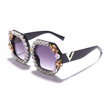 Load image into Gallery viewer, Diamond Oversized Sunglasses Women Men 2023 Trend Rhinestone Glass Male Female Eyewear Vintage Eyeglasses Big Shades UV400