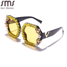 Load image into Gallery viewer, Diamond Oversized Sunglasses Women Men 2023 Trend Rhinestone Glass Male Female Eyewear Vintage Eyeglasses Big Shades UV400