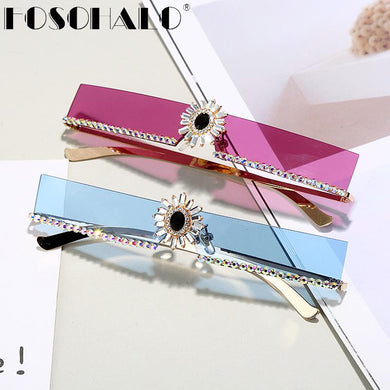 Diamond Rectangle Sunglasses Women 2023 Men  Brand Designer Sunglasses Ladies Rimless Sun Glasses Square Eyewear UV400