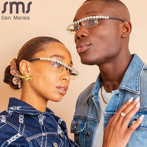 Diamond Rectangle Sunglasses Women 2023 One Piece Classic Sunglasses Men  Brand Designer Sunglasses Rhinestone Glasses