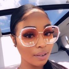 Load image into Gallery viewer, Diamond Rhinestone Sunglasses Women Men  Crystal Sun Glasses Clear Lens Oversized Frame Square Sun Glasses Vintage Shades