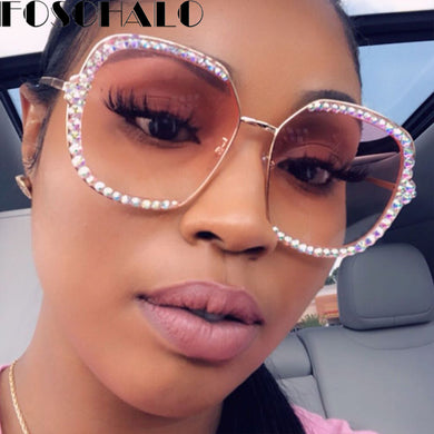 Diamond Rhinestone Sunglasses Women Men  Crystal Sun Glasses Clear Lens Oversized Frame Square Sun Glasses Vintage Shades