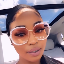 Load image into Gallery viewer, Diamond Rhinestone Sunglasses Women Men  Crystal Sun Glasses Clear Lens Oversized Frame Square Sun Glasses Vintage Shades