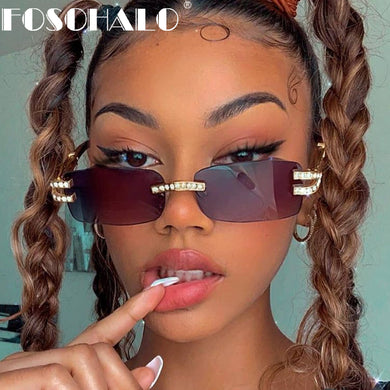 Diamond Rimless Sunglasses Women  Brand Designer Sun Glasses Men Female Cutting Lens Ladies Frameless Metal Eyeglasses