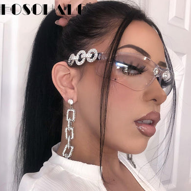 Diamond Rimless Sunglasses Women Men 2023 Rhinestone Sunglasses Shield Goggle Eyeglasses Shades  Brand Designer Sun Glass