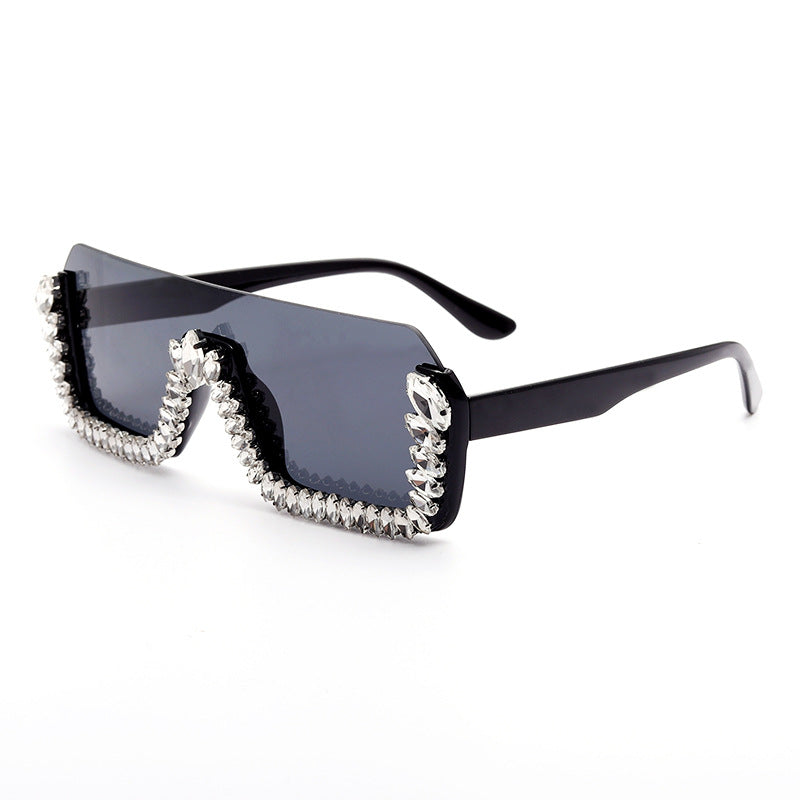 Diamond Rimless Sunglasses Women Trendy Designers One Piece Square Sun Glasses Men Retro Rhinestone Shades Vintage Sunglasses