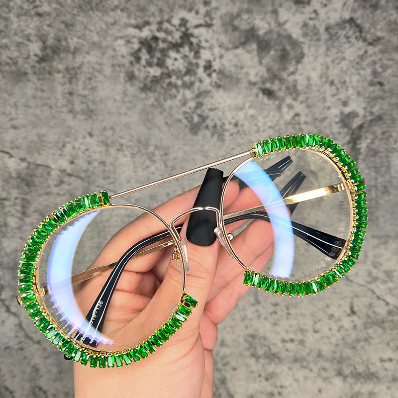 Diamond Round Sunglasses Women 2023 Crystal Blingbling Sun Glasses Men Female Plain Sun Glasses Lunette De Solei Sunglasses