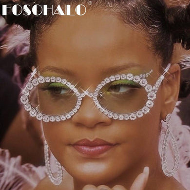 Diamond Round Sunglasses Women Sexy Shades Oval Rhinestone Eyeglasses  Brand Designer Sunglasses Ladies Eyewear UV400
