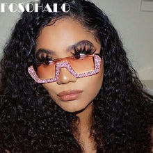 Load image into Gallery viewer, Diamond Semi-Rimless Square Sunglasses Women Rhinestone Retro Gradient Sun Glasses Vintage Oversized Feminino Eyeglasses UV400