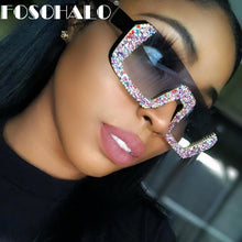 Load image into Gallery viewer, Diamond Semi-Rimless Square Sunglasses Women Rhinestone Retro Gradient Sun Glasses Vintage Oversized Feminino Eyeglasses UV400