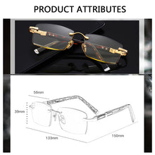 Load image into Gallery viewer, Diamond Trimmed Rimless Glass Reading Glasses Man Natural Crystal Stone Hyperopia Woman  Presbyopia Eyeglasses +1.0 +4.0