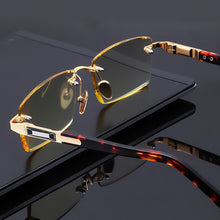 Load image into Gallery viewer, Diamond Trimmed Rimless Glass Reading Glasses Man Natural Crystal Stone Hyperopia Woman  Presbyopia Eyeglasses +1.0 +4.0