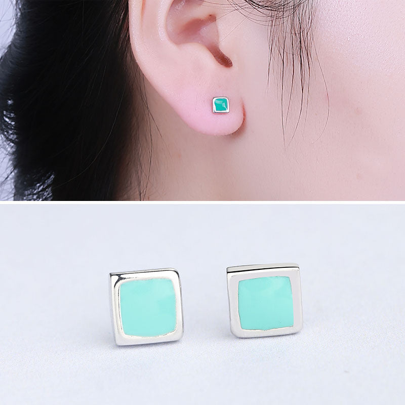 Direct Sale S925 Pure Silver Glue Grain Square Silver Earrings Fashion Element Tremella A Undertakes To Nail Factory