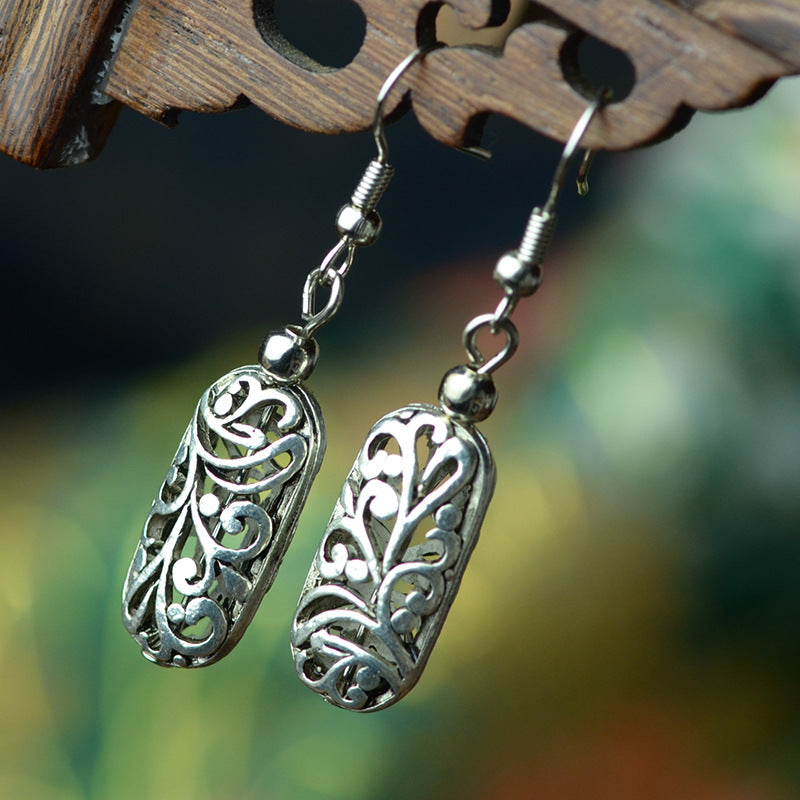 Discount Tibetan Silver Alloy Ancient Chinese Good Luck Pattern Drop Earrings | Handmade Ethnic Jewelry for Women Accessories