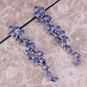 Distinctive Rainbow Cubic Zirconia 925 Sterling Silver Drop Dangle Earrings For Women S0205