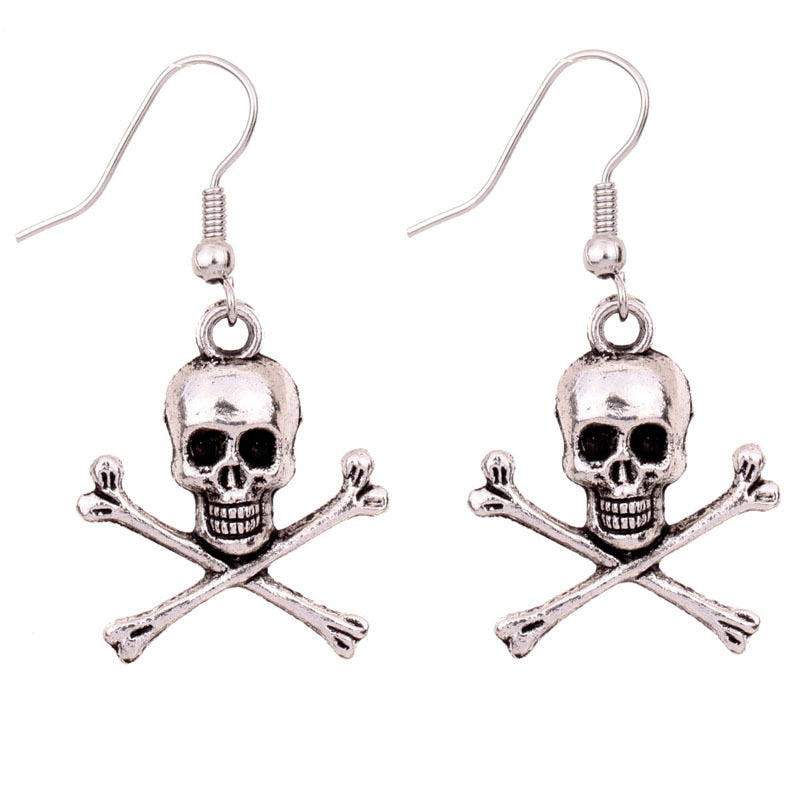 Alloy Drop Earrings Antique Silver Skull Pendants Fashion Jewelry Punk Earrings For Women Gift,1 Pair