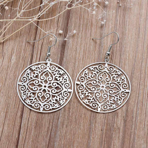 Copper Filigree Stamping Earrings Round Silver Tone Hollow 54mm(2 1/8)x 35mm,1 Pair 2017 new