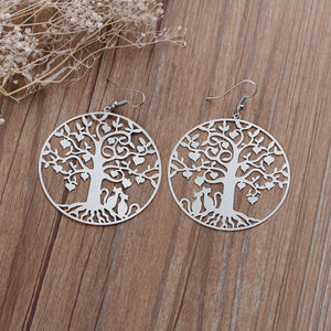 Copper Filigree Stamping Earrings Round Silver Tone Tree Carved Hollow 63mm x 45mm,1 Pair 2017 new