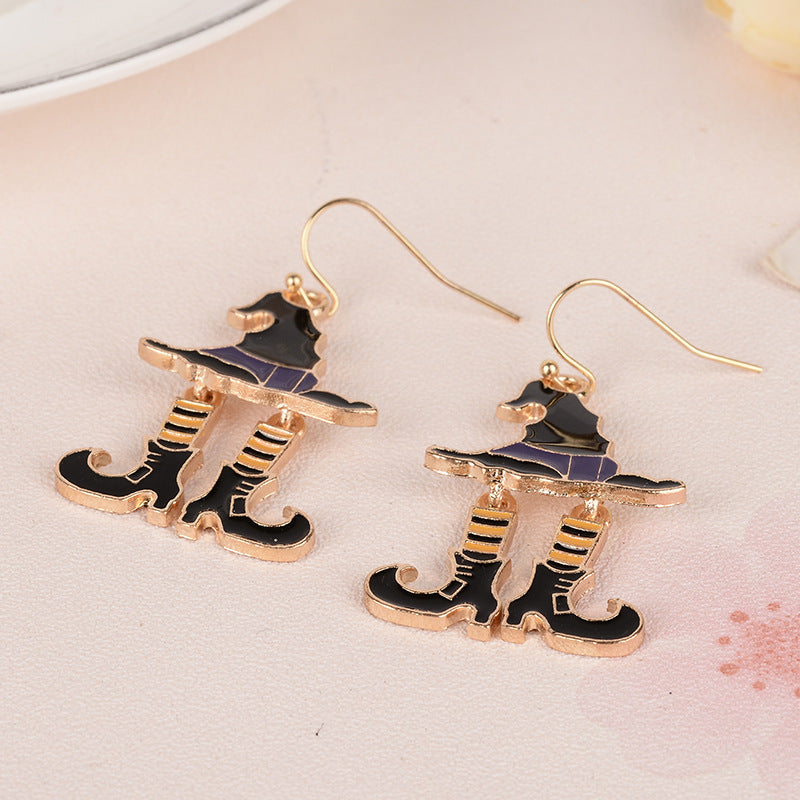 Halloween Chic Earring Witch Hat Sock Boots Pendants Drop Earrings Black Gold Color Fashion Women Jewelry 1 Pair