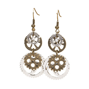 New Fashion Steampunk Earrings Antique Bronze Gear Pendants 60mm(2 3/8) x 23mm( 7/8), 1 Pair