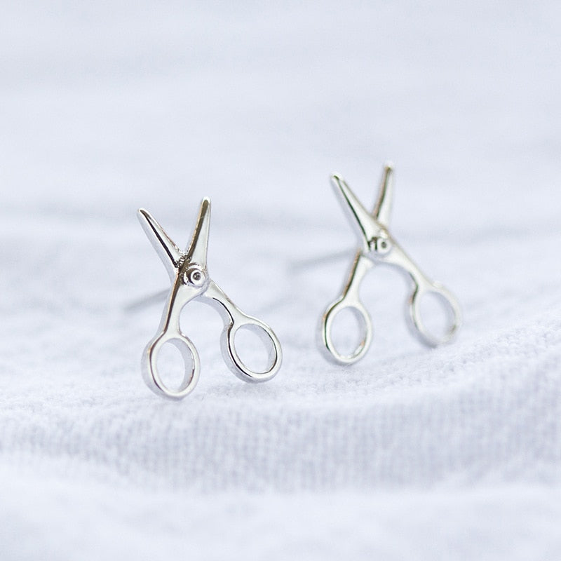 Silver Copper Fashion Stud Earrings Small Scissors Style Creative Gift For Men Trendy Accessories,1 Pair 2018