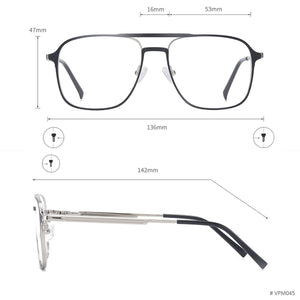 Double Bridge Metal Men and Women Full Rim Square Glasses Frame With Spring Hinge For Prescription Lenses Myopia Reading Bifocal